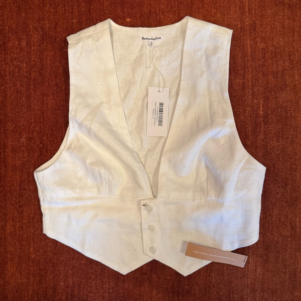 Reformation Sofia White Linen Vest